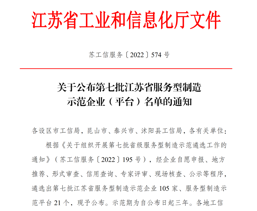 蘇州冠科工業(yè)設(shè)備有限公司獲評江蘇省服務(wù)型制造示范企業(yè)